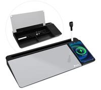 Varhomax Glass Desk Whiteboard with Wireless Charger, Desktop Dry Erase White Board with Storage, Desk Board Buddy to Do List Memo Notepad for Home and Office
