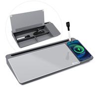 Varhomax Glass Desk Whiteboard with Wireless Charger, Desktop Dry Erase White Board with Storage, to Do List Memo Notepad for Home and Office (Gray)