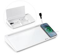 Varhomax Glass Desk Whiteboard with Wireless Charger, Desktop Dry Erase White Board with Storage, to Do List Memo Notepad for Home and Office