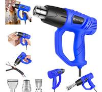 Variable Temperature Control Heat Gun, 300℃ & 600℃ Dual-Temperature Settings, 2000W Professional Hot Air Gun Kit with 2-Temp Settings, Overload Protection, 3 Nozzles, for Paint Stripping, Crafts, Blue