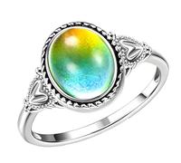 Variablek Exquisite Mood Rings Moonstone for Women, Bettertifa Vintage Handmade Oval Solitaire, Mood Rings with Gemstones, High School and College Graduation Gift for Women (D,6)