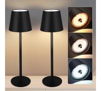 VARICART Cordless Table Lamp 2 Pack, 5000mAh Battery Operated Table Lamps IP54 Waterproof with 3 Color Modes USB-C Rechargeable Night Light, Touch Control Lamp for Bedroom Indoor Outdoor(Black)