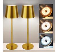 VARICART Cordless Table Lamp 2 Pack, 5000mAh Battery Operated Table Lamps IP54 Waterproof with 3 Color Modes USB-C Rechargeable Night Light, Touch Control Lamp for Bedroom Indoor Outdoor(Gold)