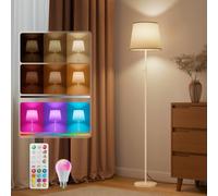 VARICART Floor Lamp with Remote, 1600K No Blue Light & 4000K Reading, RGB Colour Changing, 10W Dimmable LED Bulb, 157cm Tall, Linen Shade for Living Room, Bedroom, Office, White
