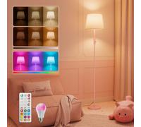 VARICART Floor Lamp with Remote, 1600K No Blue Light & 4000K Reading, RGB Colour Changing, 10W Dimmable LED Bulb, 157cm Tall, Linen Shade for Living Room, Bedroom, Office, Pink