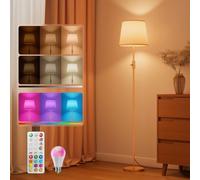 VARICART LED Floor Lamp for Living Room, 157cm with Magnetic Remote, RGB Colour-Changing, 1600K Amber & 4000K Natural White, 0.1%-100% Dimmable, 10W 1200lm, Woven Linen Shade, UK Plug, Gold