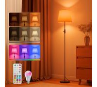 VARICART LED Floor Lamp for Living Room, 157cm with Magnetic Remote, RGB Colour-Changing, 1600K Amber & 4000K Natural White, 0.1%-100% Dimmable, 10W 1200lm, Woven Linen Shade, UK Plug, Black
