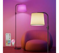 VARICART LED Floor Lamp for Living Room, Arc Dimmable Standing Reading Lamp with a 10W RGBCW Color Changing Bulbs, Black Modern Tall Lamps with Lampshade for Bedroom Office Kid Room