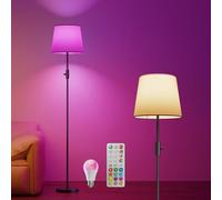 VARICART LED Floor Lamp for Living Room, Dimmable Standing Reading Lamp with a 10W RGBCW Colour Changing Bulbs, Black Modern Tall Lamps with Lampshade for Bedroom Office Kid Room