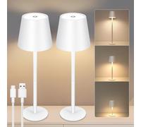 VARICART Rechargeable Table Lamp 2 Pack, 5000mAh Cordless Battery Operated Desk Lamps with 3 Color Modes USB Night Light, LED Touch Control Lamp IP54 Waterproof for Home Bedroom Indoor Outdoor(White)