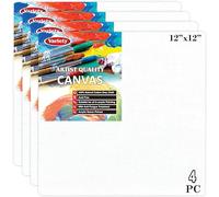 VARIETY CANVAS 12 X 12 Inch Cotton Canvas Board for Painting, 7OZ Primed, Pack of 4 Piece - White