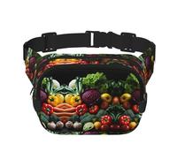 Variety Fresh Vegetables Fruits 1 Square Double-Layer Waist Bag Mini Adjustable Waist Belt Bag Exercise Running Travel Hiking, Black, One Size
