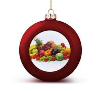 Variety Fresh Vegetables Fruits Christmas Tree Ornaments 1.6 Inch Shatterproof Pc Plastic Balls with Lanyard Baubles Hanging Christmas Ball Ornaments for Xmas Tree Holiday Party Wedding Home Decoratio
