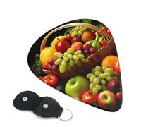 variety fresh vegetables fruits Guitar Picks 6 Pack with Leather Guitar Pick Holder Keychain, Plectrum Key Fob Cases Bag, Abstract Art Plectrum for Acoustic Electric Guitar, Ukulele 0.71mm