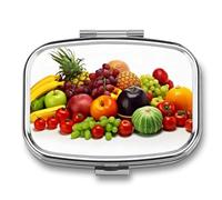 Variety Fresh Vegetables Fruits Pill Box 2 Compartment Portable Pill Case Daily Square Pill Organizer for Pocket Purse Daily Medicine Container to Hold Vitamins Fish Oil Travel Gifts