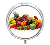 Variety Fresh Vegetables Fruits Pill Case 3 Compartment Portable Pill Box Daily Round Pill Organizer for Pocket Purse Daily Medicine Container to Hold Vitamins Fish Oil Travel Gifts