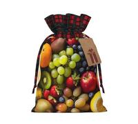 Variety Fresh Vegetables Fruits Print Christmas Gift Bags With Drawstrings For Holiday Gift Bags, Christmas Goody Bags