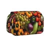 Variety Fresh Vegetables Fruits Print Double Clamshell Pen Case, Zipper Pockets, Large Capacity For Art Supplies & Travel