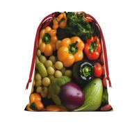 Variety Fresh Vegetables Fruits Print Drawstring Gift Reusable Bag Party Favors Weddings Office Travel Daily Storage Pouch