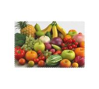 variety fresh vegetables fruits Print Heat Resistant Placemats Set of 6 | 45x30cm Polyester Table Mats for Dining Room Kitchen Decor