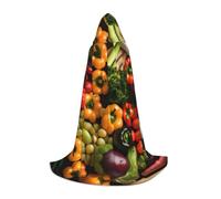 Variety Fresh Vegetables Fruits Print Hooded Cape Medieval Costume Unisex Renaissance Cloak Robe for Halloween Cosplay Party, Black, Medium