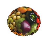 Variety Fresh Vegetables Fruits Print Shower Cap, Lined Shower Cap For Women Reusable, Double Layer Waterproof Bath Cap
