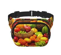 Variety Fresh Vegetables Fruits Print Unisex Square Double Layer Waist Bag Trendy Crossbody Fanny Pack Travel Workouts, Black, One Size