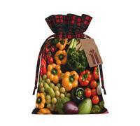Variety Fresh Vegetables Fruits Print Xmas Drawstring Gift Wrapping Bag For Christmas Festive Present Packaging Needs