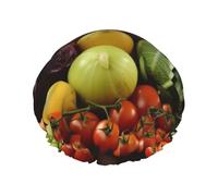 variety fresh vegetables fruits Printed Double-Layer Waterproof Shower Cap - Reusable Spa & Face Mask Bathing Hat for Travel, Home Care & Beauty Routine