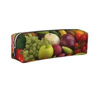 Variety Fresh Vegetables Fruits Printed Leather Pencil Case Cute Stationery Organizer Simple Makeup Bag Pen Pouch, Silver Zipper