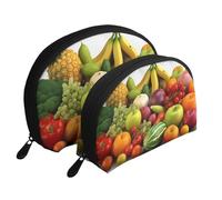 Variety Fresh Vegetables Fruits Printed Makeup Bags 2-Piece Portable Shell Travel Toiletry Bag Cosmetic Organizer Bag for Women