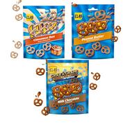 Variety Pack of Coated Pretzel Snacks PMP - Peanut Butter, Cinnamon Bun & Milk Chocolate 80g - Flp (06 Packs, Random Mixed)