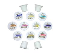 Variety pack tea pods compatible with Nespresso OriginalLine - 18 single-serve capsules hibiscus, english breakfast, peppermint, jasmine, paradise, green and black tea, earl grey bergamot