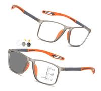 Varifocal Reading Glasses For Mens And Womens, Photochromic Reading Glasses, Blue Light Blocking Computer Readers With Spring Hinges, UV Protection(Grey/Orange,3.0x)