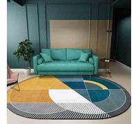 VARIKASHOM Large Oval Rugs Living Room Lounge Bedroom Dining Room Home Decor, Soft Low Pile Carpets,Modern Multicolour White Yellow Geometric Stripe Pattern,Blue,200 x 300 cm