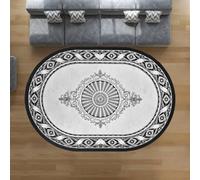 VARIKASHOM Oval Rugs Living Room Bedroom Non Slip Washable Floor Carpets for Bedside,Black Vintage Traditional Classic Floral,Grey,150 x 180 cm