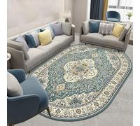 VARIKASHOM Oval Rugs Living Room Medium Size, Area Rug Bedroom Hallway Kitchen,Vintage Oriental Beige Cream Green Floral Patterns,teal,140 x 200 cm