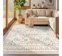 VARIKASHOM Rugs Home Decorations Bedroom under Dressing Table, Makeup Vanity Table,Multicoloured Floral Modern Red Green,100 x 160 cm