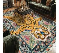 VARIKASHOM Rugs Home Decorations Bedroom under Dressing Table, Makeup Vanity Table,Multicoloured Red and Green Floral Tiger Modern Print,Yellow,100 x 180 cm