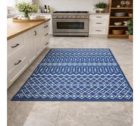 VARIKASHOM Small Rugs Washable Rug Floor Mat for Hallway Entryway Laundry Besides, Geometric Blue, White,60 x 110 cm