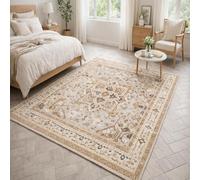 VARIKASHOM Small Rugs Washable Rug Floor Mat for Hallway Entryway Laundry Besides, Traditional Vintage Oriental Floral Beige Brown Beige,60 x 110 cm