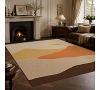 VARIKASHOM Square Rugs, 140 x 140 cm, Modern Abstract Beige, Taupe, Orange, Brown, Yellow, White, Washable Rug Home Decor Accessories Living Room Bedroom Carpets,