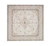 VARIKASHOM Square Rugs,Brown Beige Ivory Floral Distressed Oriental,Cream,100 x 100 cm, small washable Rug Bedroom under Dressing Makeup Vanity Table Carpet