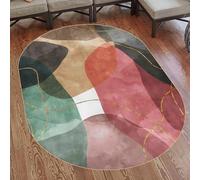 VARIKASHOM Washable Oval Rugs Home Decor Floot Mat for under Dressing Table Chair,Modern Geometric Design Teal Green Yellow Orange,Red Pink,110 x 180 cm