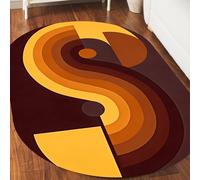 VARIKASHOM Washable Oval Rugs Home Decor Floot Mat for under Dressing Table Chair,Multicolour Red Orange Geometric Modern Design,Yellow,110 x 180 cm