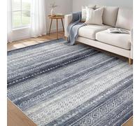 VARIKASHOM Washable Rugs Living Room, Soft Rug for Bedroom Floor Carpets Beside Mats, Modern Geometric Blue Gray, White Gray, 80 x 120 cm