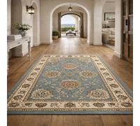 VARIKASHOM Washable Rugs Living Room, Soft Rug for Bedroom Floor Carpets Beside Mats, Vintage Floral Blue, Beige, Brown, White,Short Pile, Easy To Clean, 80 x 120 cm