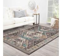 VARIKASHOM Washable Rugs Living Room, Soft Rug for Bedroom Floor Carpets Beside Mats, Vintage Patterns Geometric Blue, Beige, Brown,Brown, 80 x 120 cm