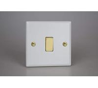 Varilight Vogue Collection Matt White 1 Gang 1 or 2-Way 10 Amp Switch with Brass Rocker