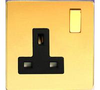 Varilight 1-Gang 13 Amp Single Switched Socket Dimension Screwless Brushed Brass Xdb4Bs